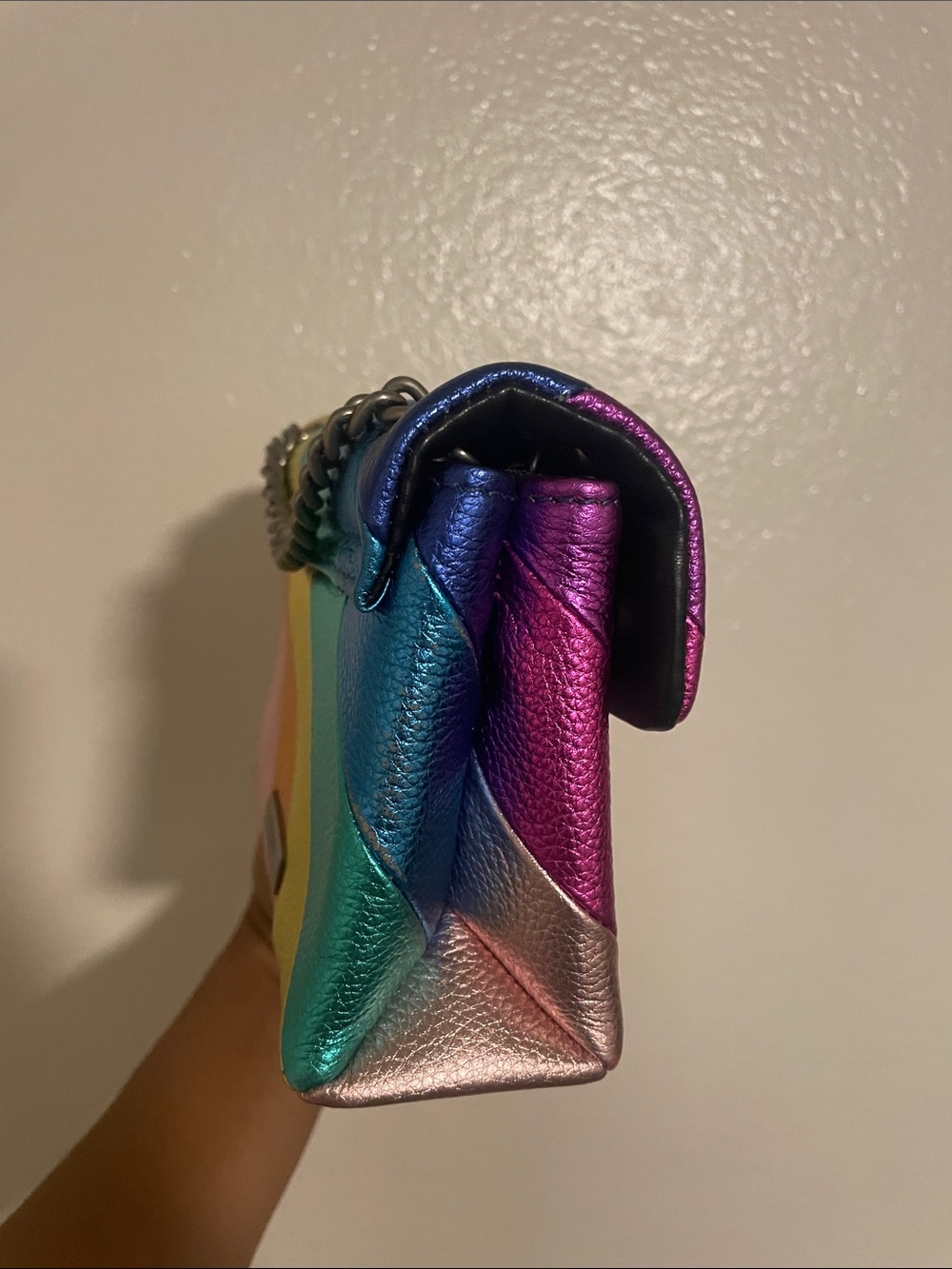 Kurt Geiger Rainbow Metallic Diagonal-Stripe Leather Crossbody - Picture 3 of 5